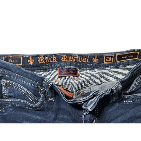 Rock‎ Revival Pearl Skinny Jeans Embellished Pockets Dark Wash Denim 28 - Picture 1 of 6